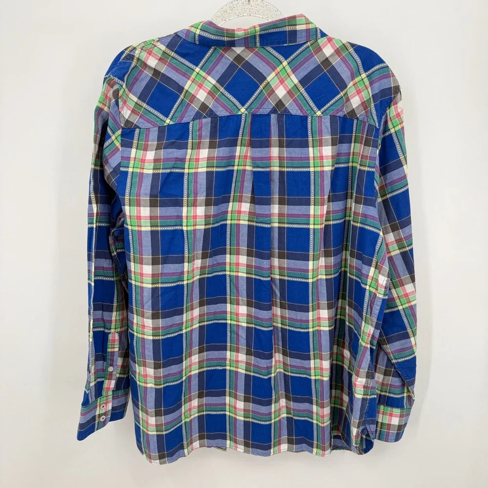 Talbots Woman 2X Blue Plaid Button Down Long Sleeve Cotton Shirt‎ Top